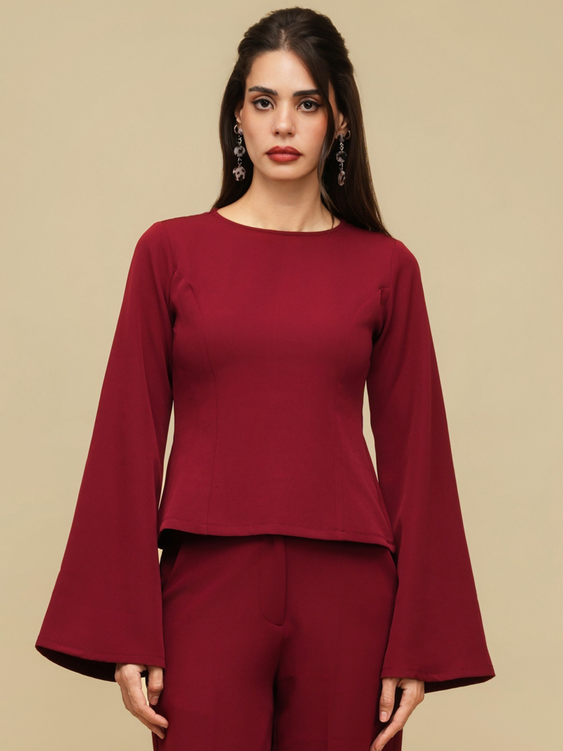 The Angel Sleeve Sculpt Top – Maroon