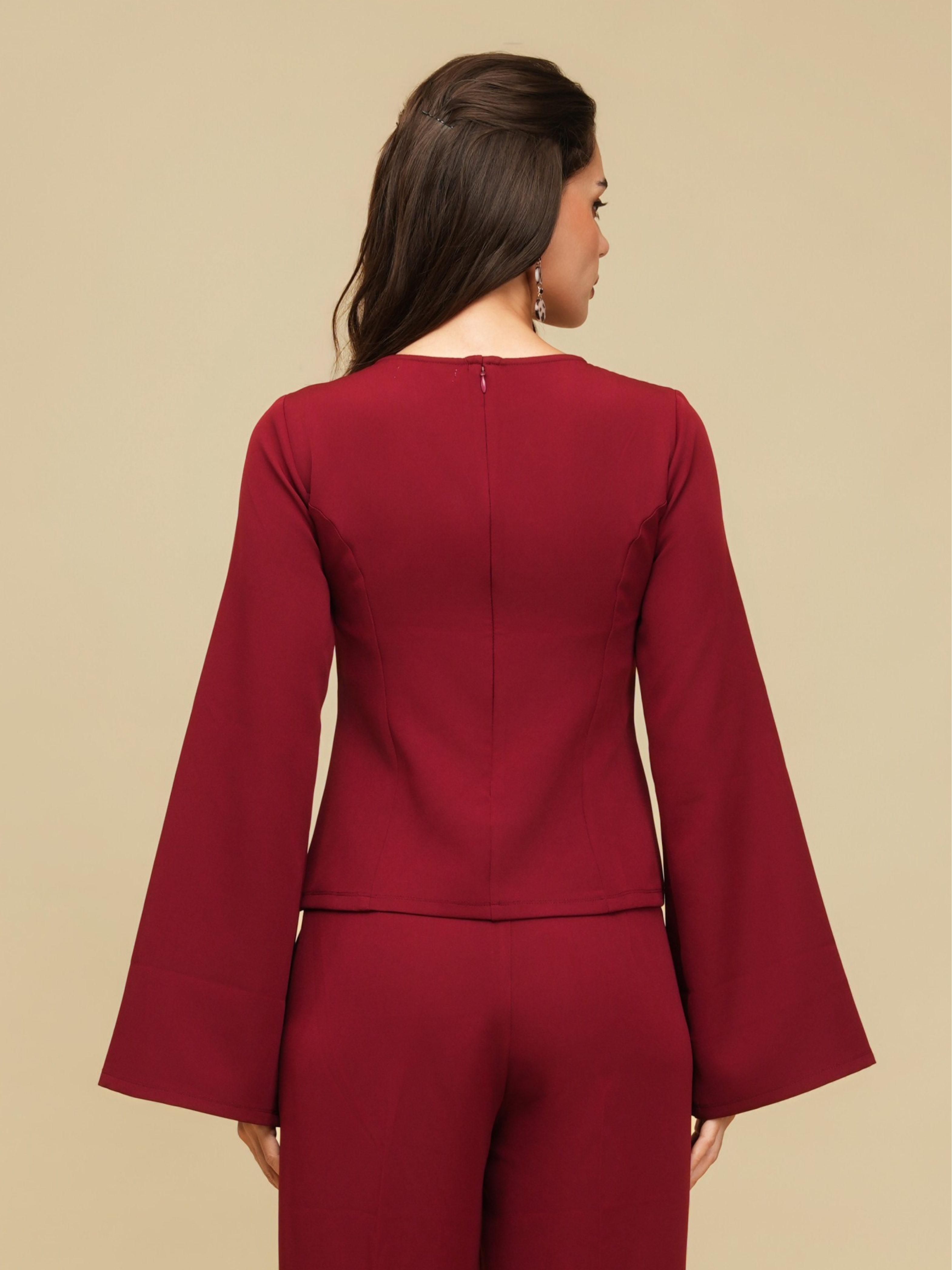 The Angel Sleeve Sculpt Top – Maroon